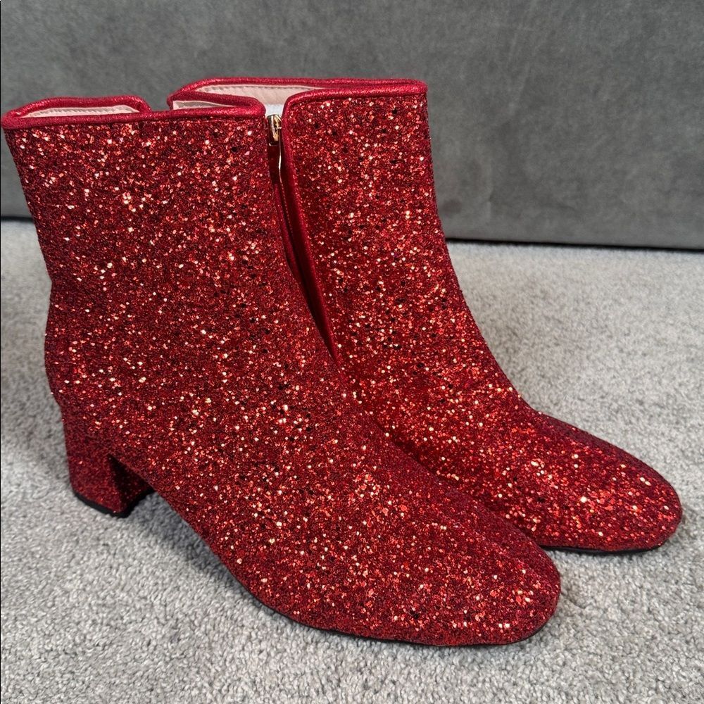 Women’s Red Glitter Covered Chunky Heeled Party Boots with Zipper Size 11 NEW - Picture 5 of 13